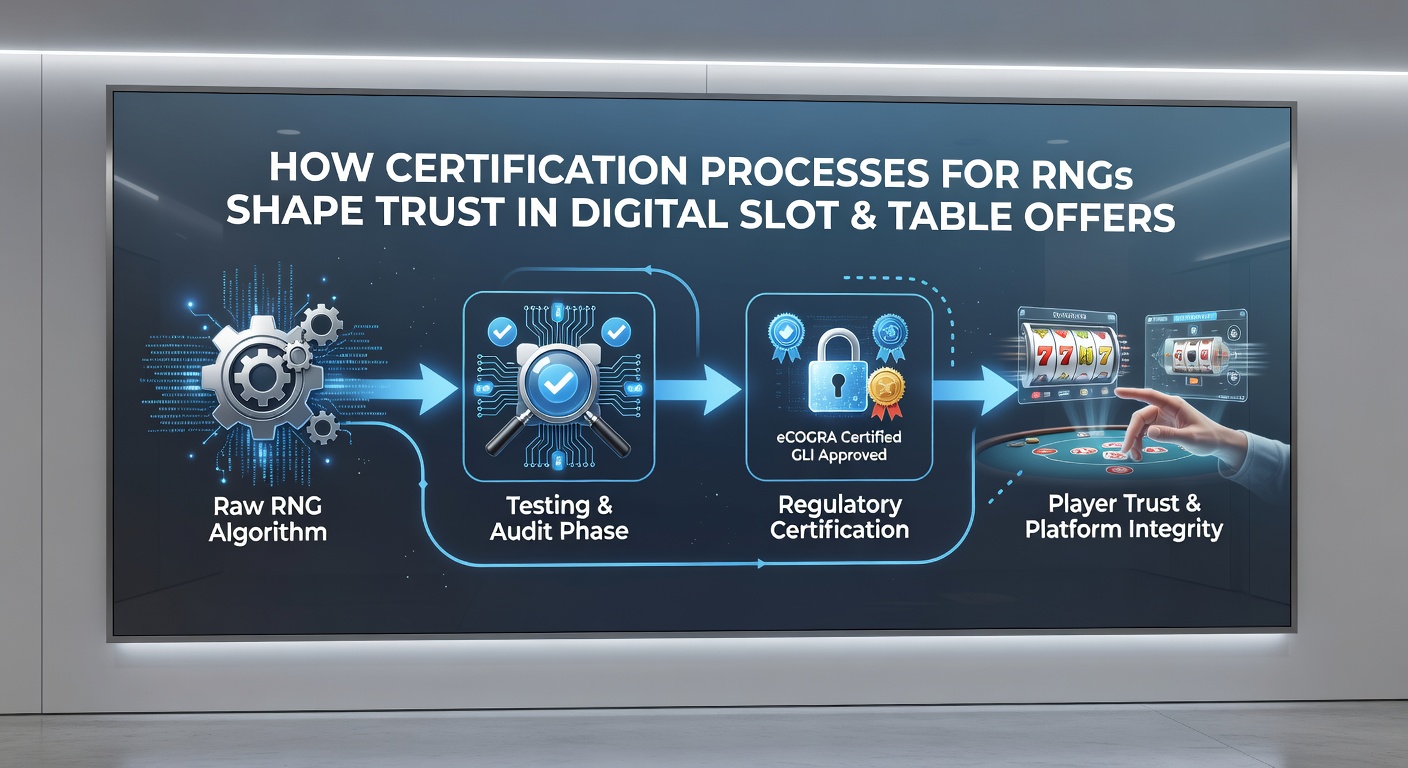 Screenshot of certified RNG seal displayed on a digital casino game interface alongside payout statistics