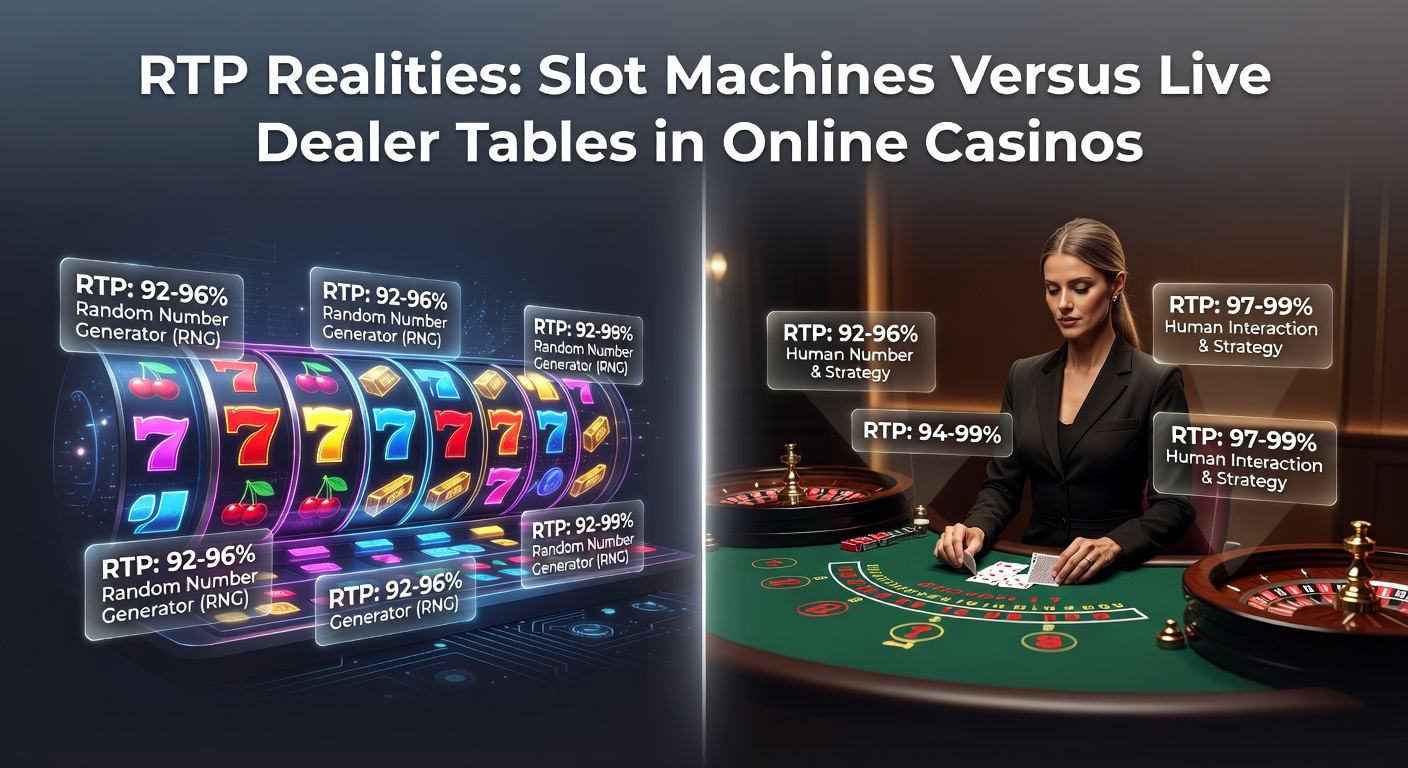 Close-up comparison of slot machine paylines and a live dealer shuffling cards, illustrating RTP differences in online casino environments