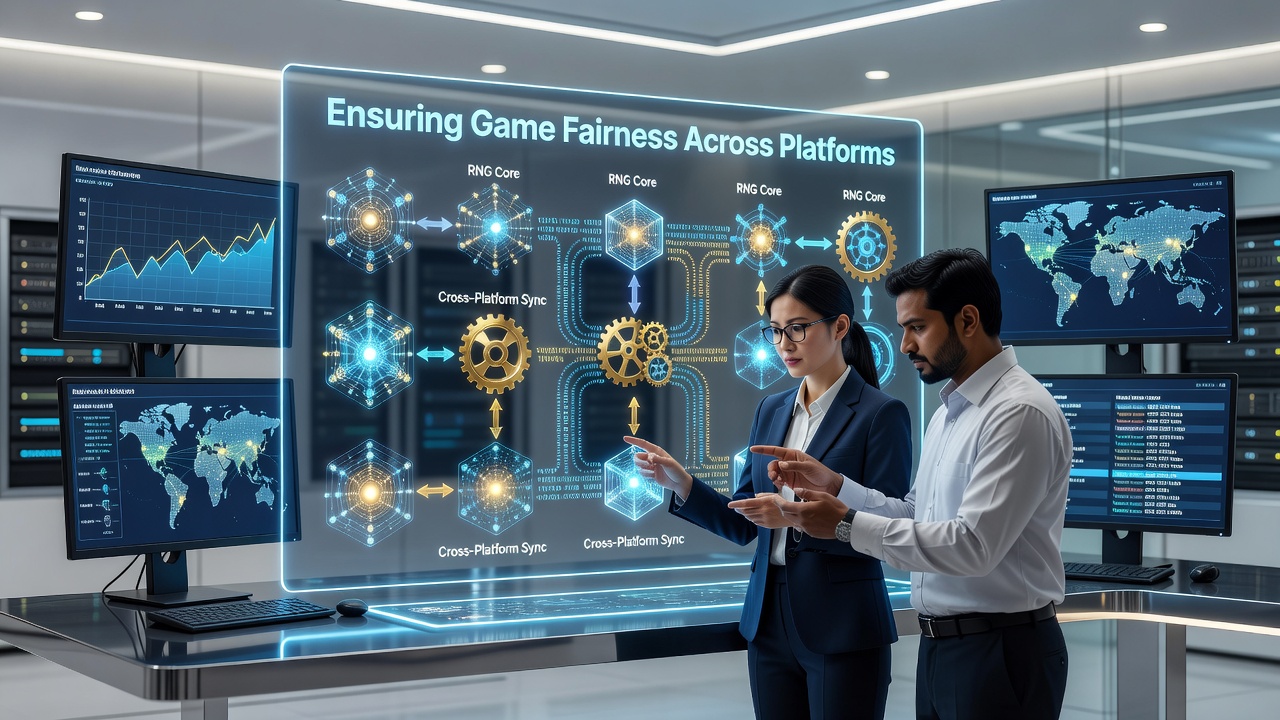 Casino software interface displaying RNG certification seals and fairness verification tools
